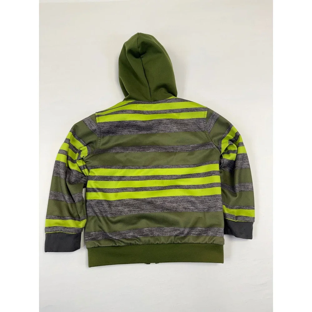 The North Face Boys Reversible Hooded Zip Up Jacket Green Gray Stripe Size‎ XS